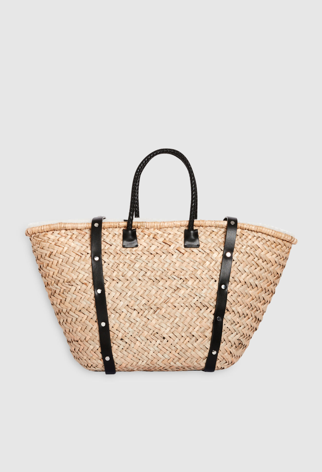 Straw and shearling basket