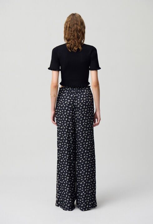 Wide-Leg Fluid Print Trousers