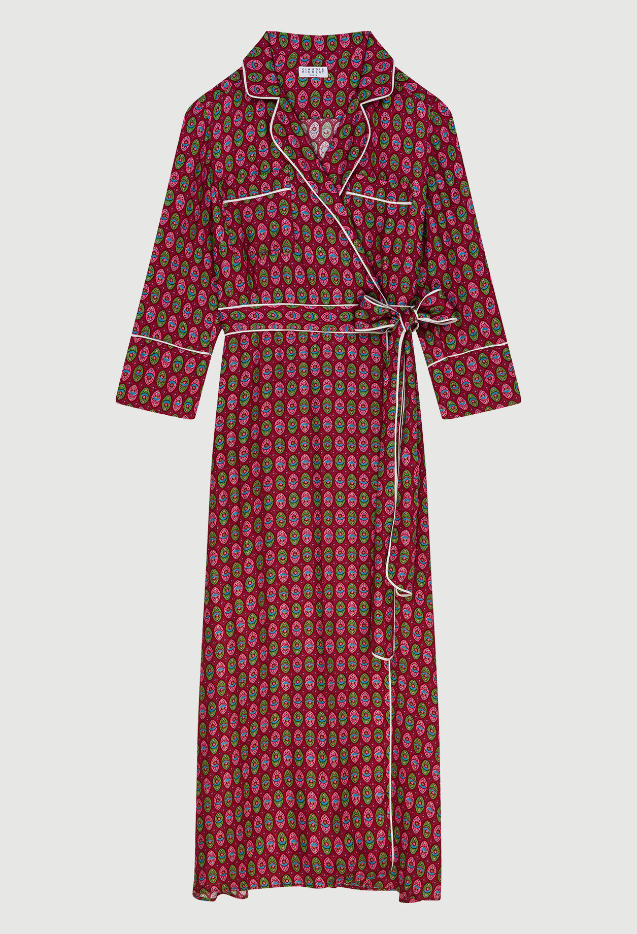Long, printed wrap dress