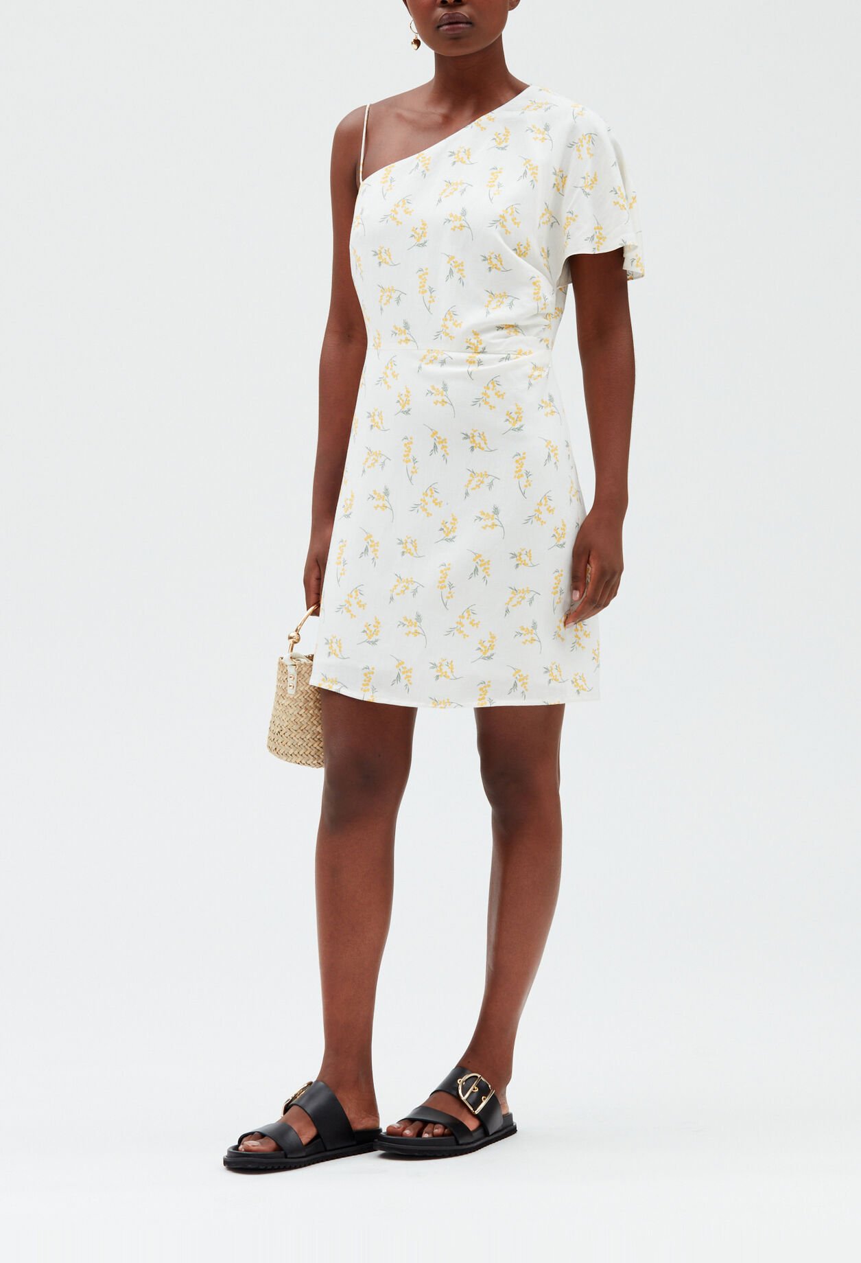 Asymmetric midi dress mimosa pattern