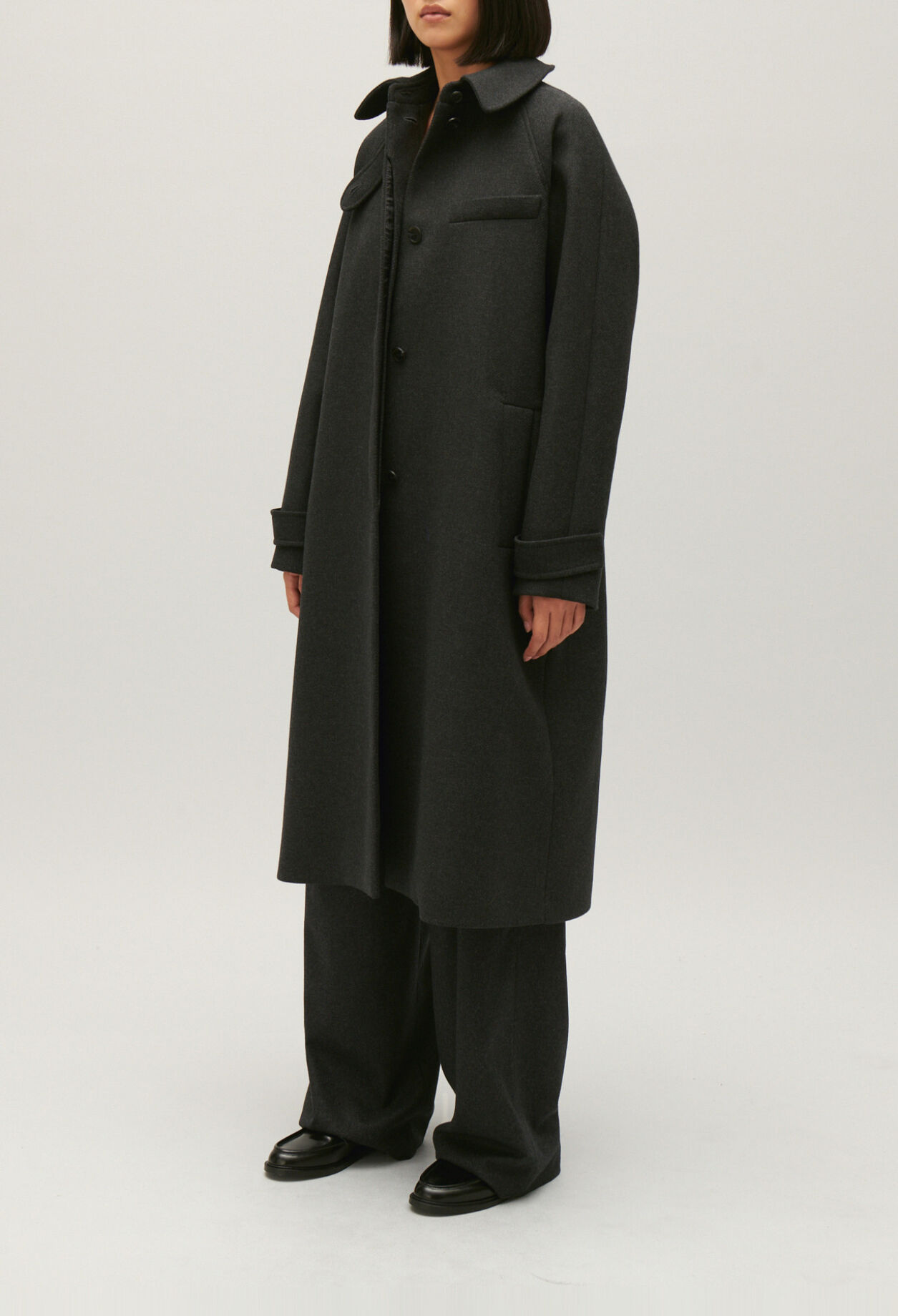 Flecked grey wool mid-length coat