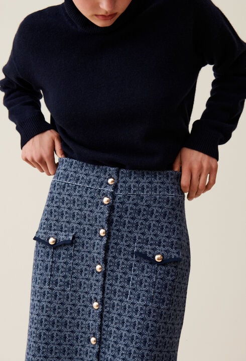Navy high-waisted monogram skirt