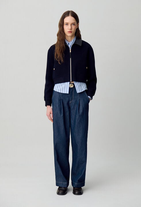 Raw denim straight-cut jeans