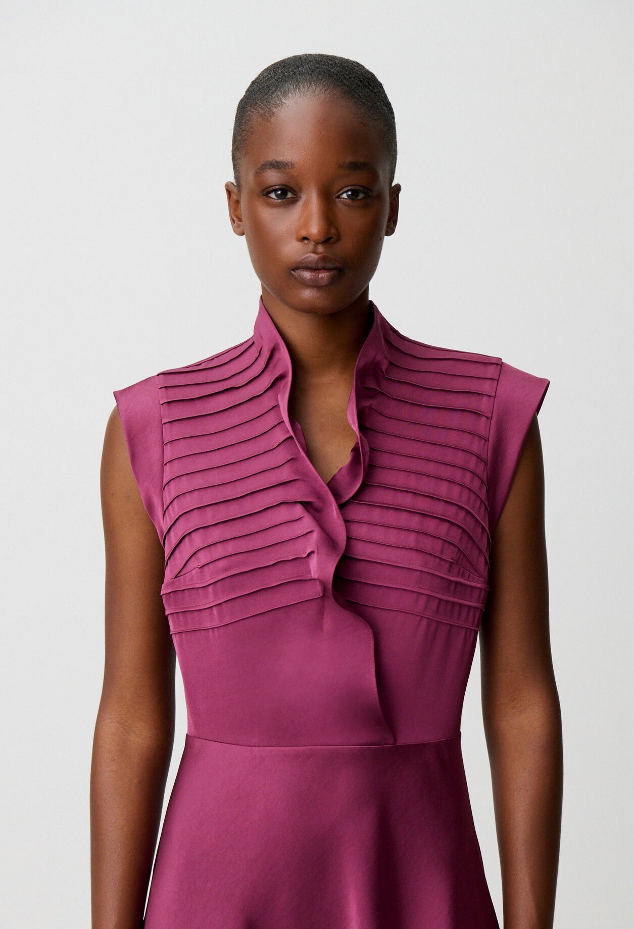 Satin ruffle collar dress