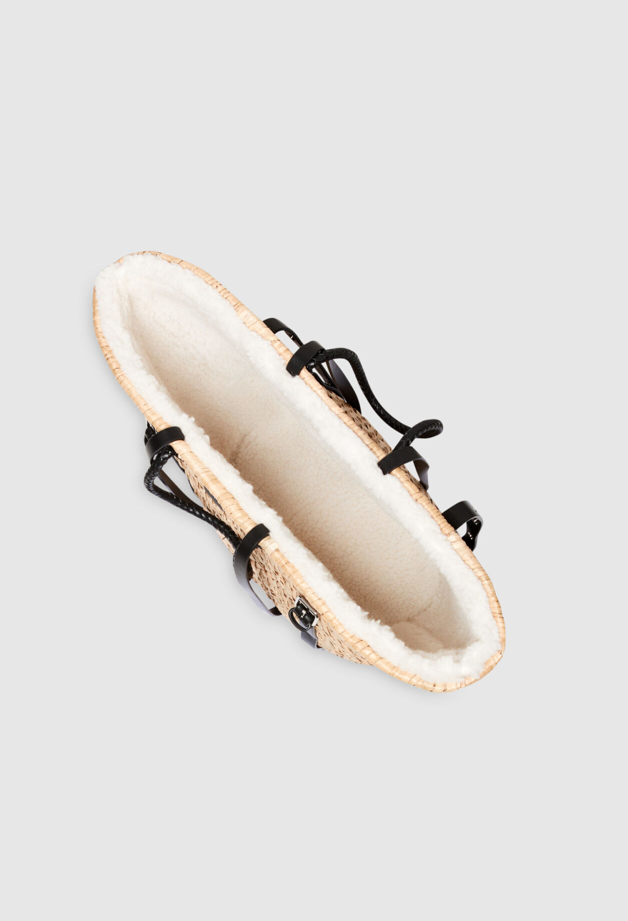 Straw and shearling basket