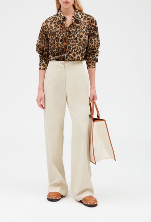 Beige cotton and linen blend trousers