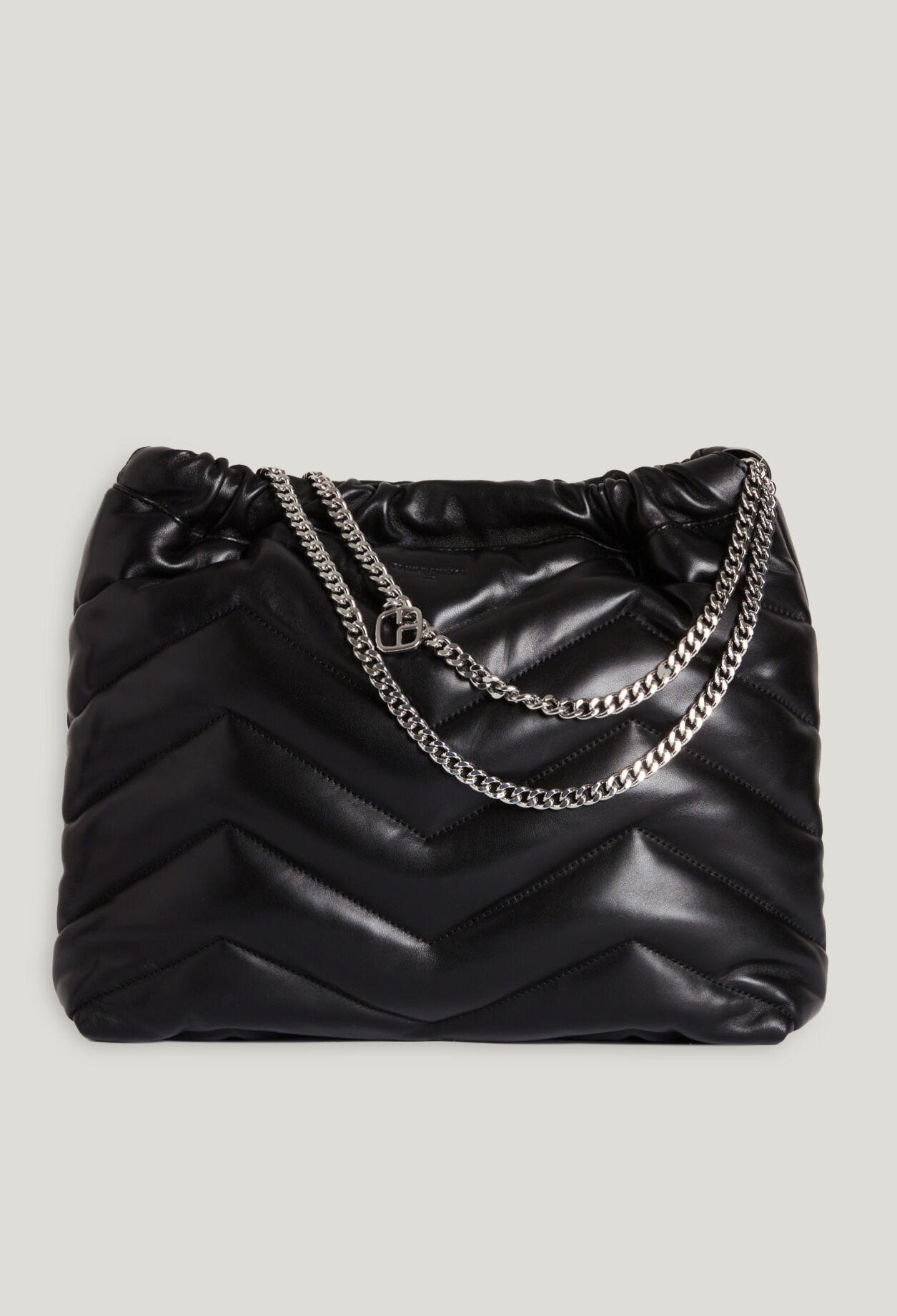 Large black quilted leather bucket bag