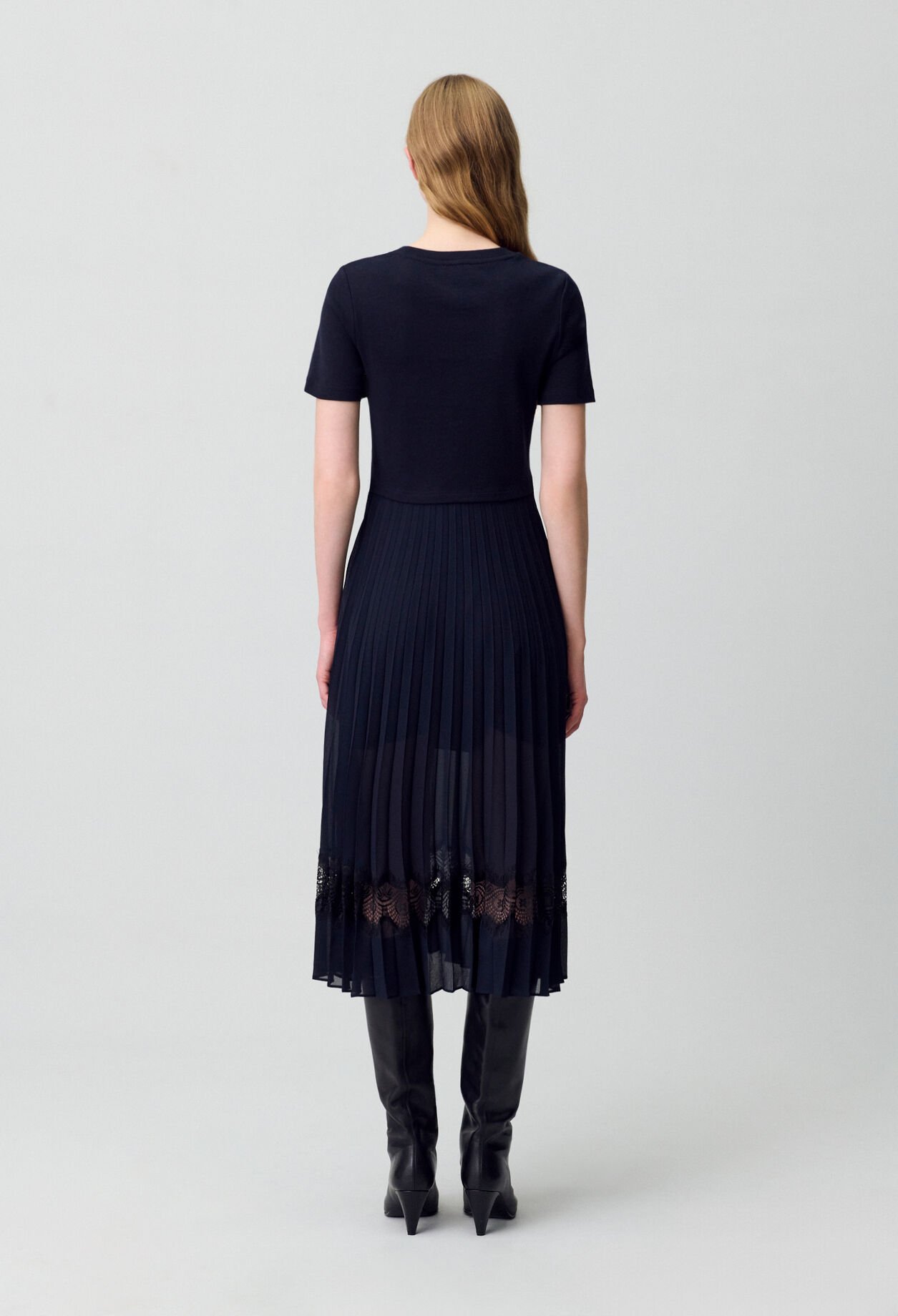 Black and navy bi-material dress 