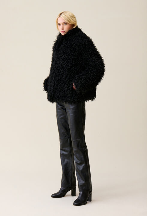 Black faux fur coat