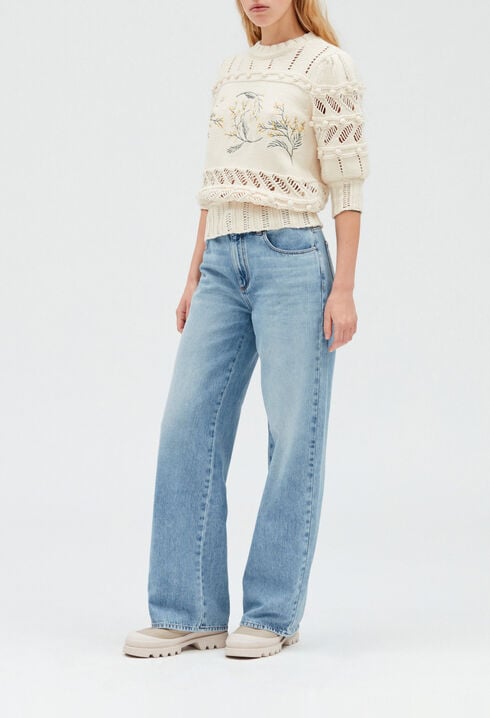 Knitted jumper with mimosa motifs