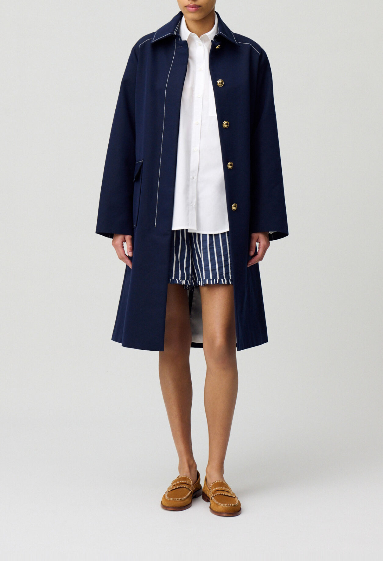 Belted mid-length trench