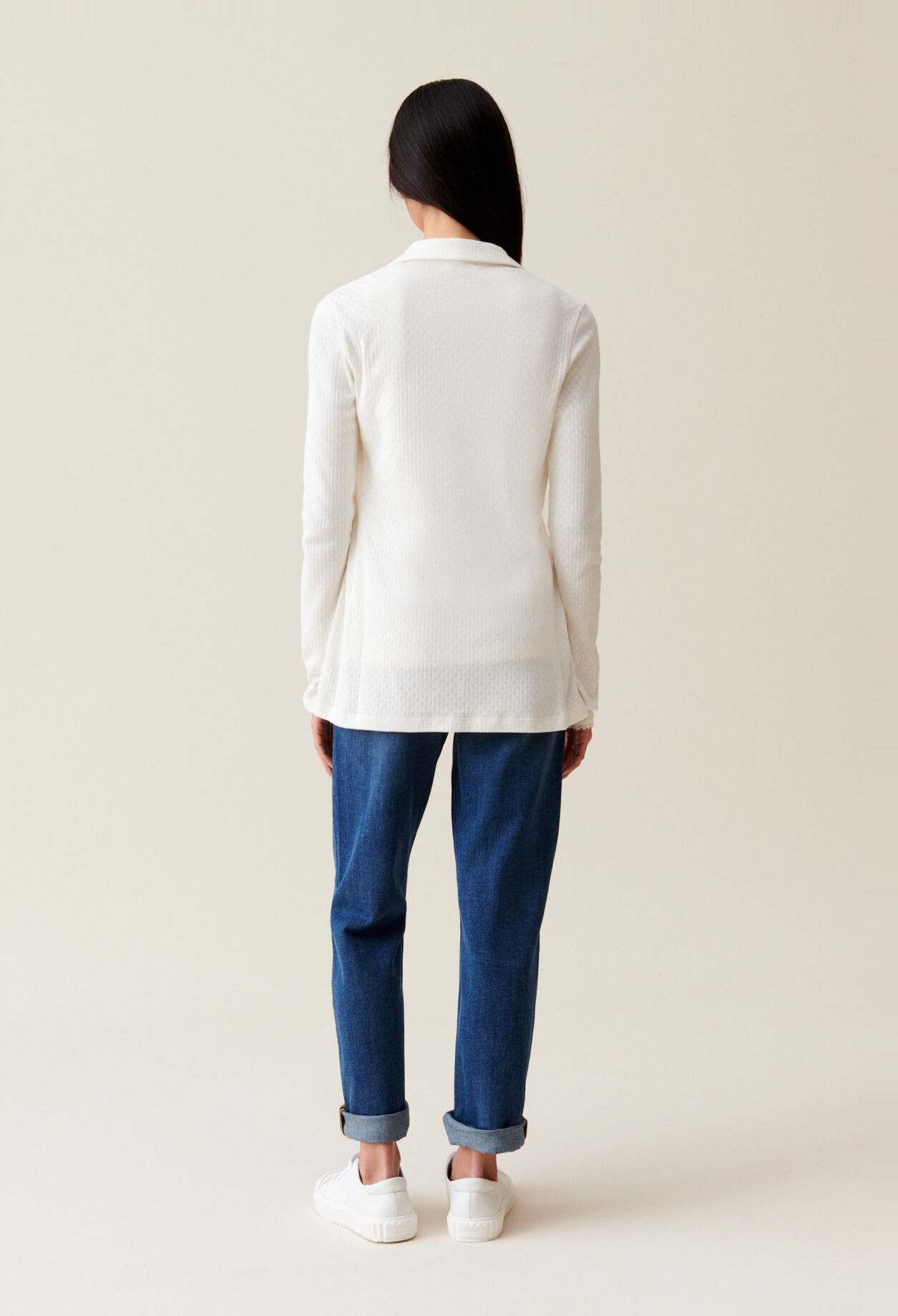 Ecru shirt collar top
