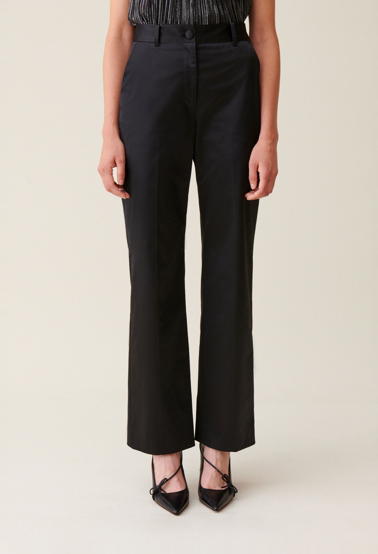 Black slim satin trousers