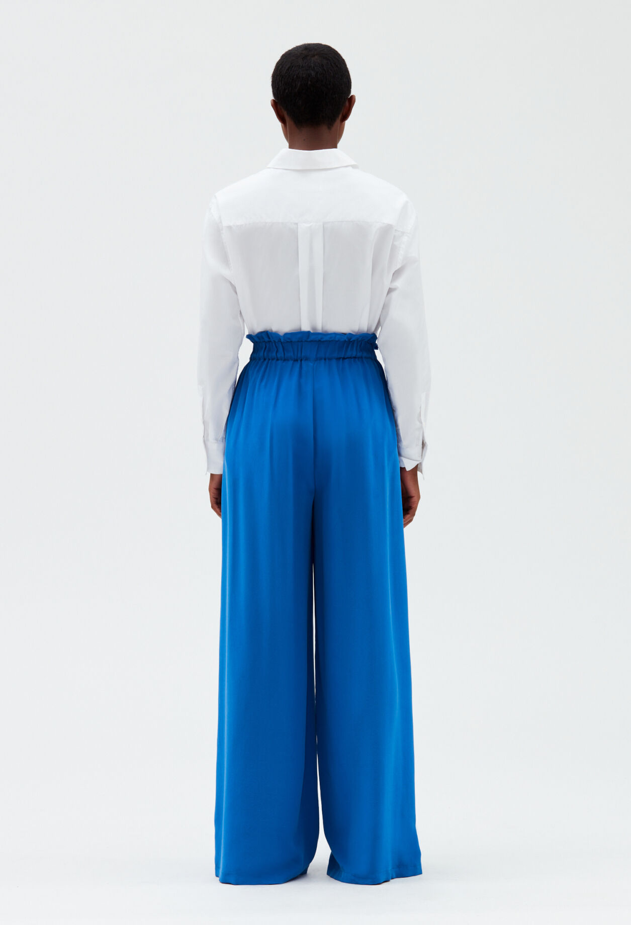 Blue silk trousers