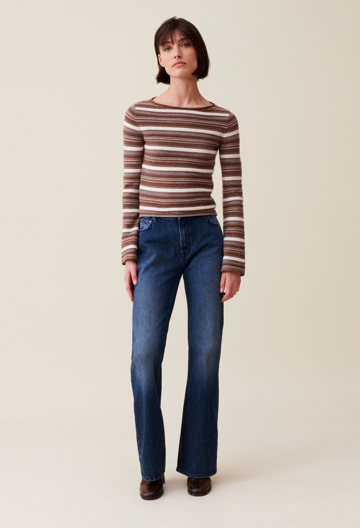 Striped flared sleeve jumper