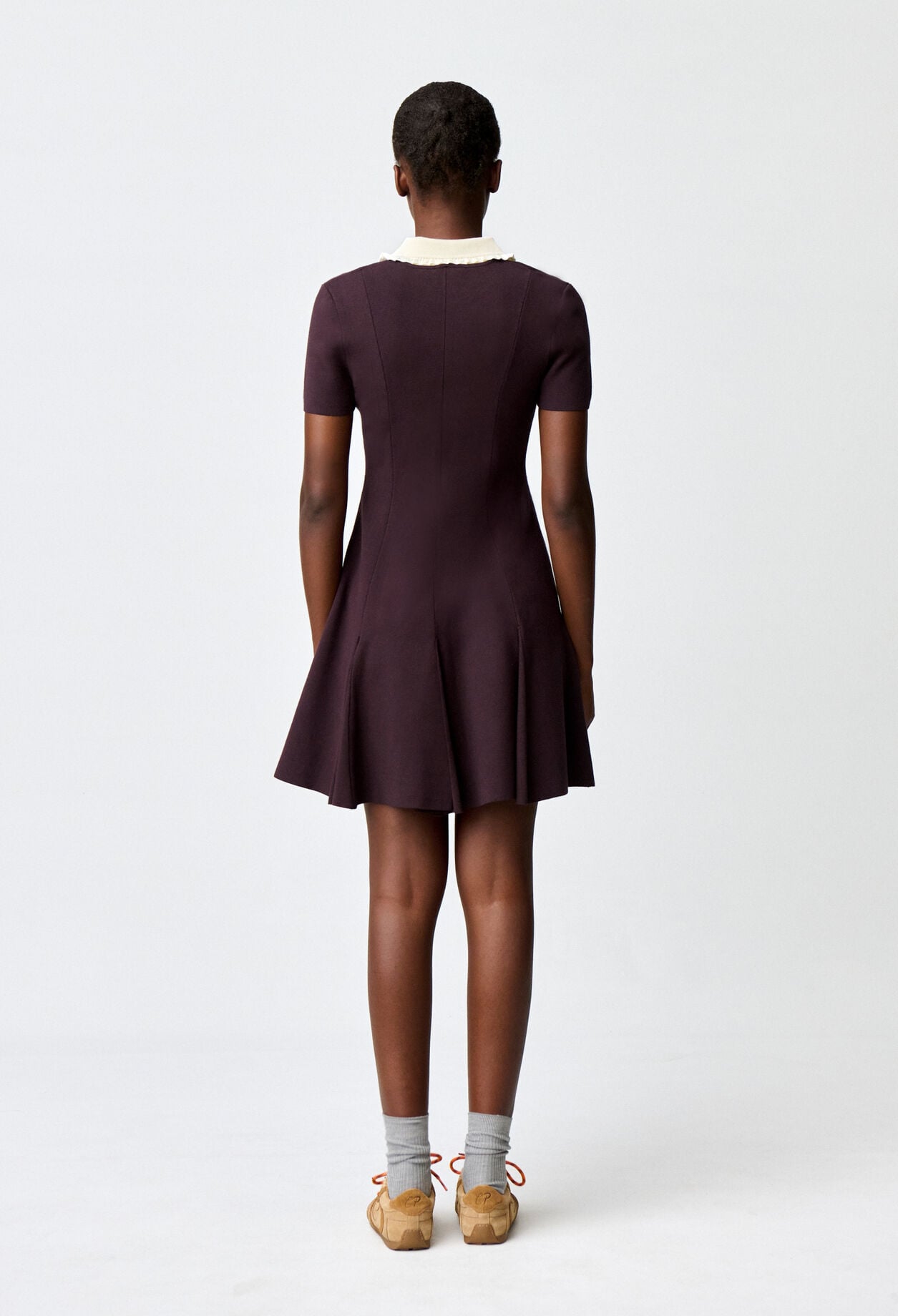 Contrast collar knit skater dress