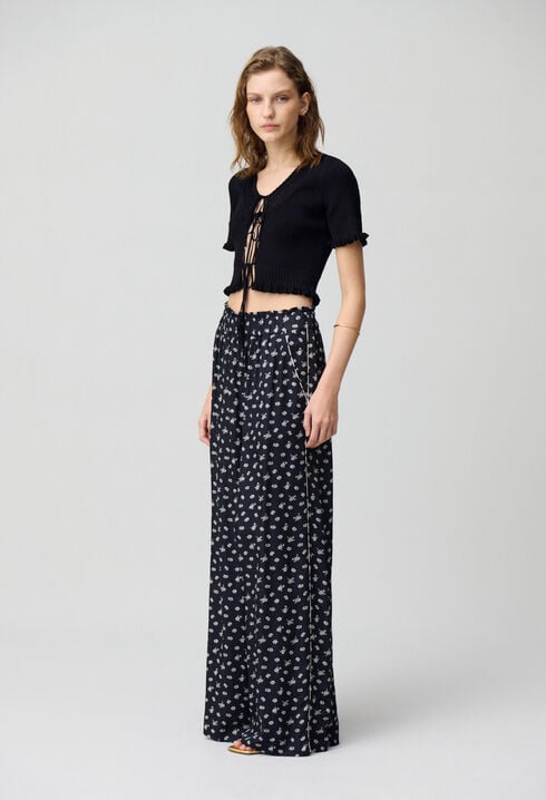 Wide-Leg Fluid Print Trousers