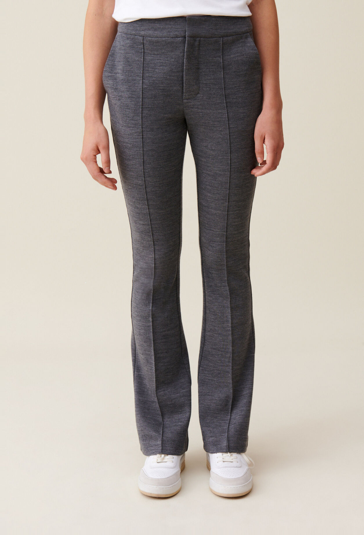 Grey fitted flare trousers
