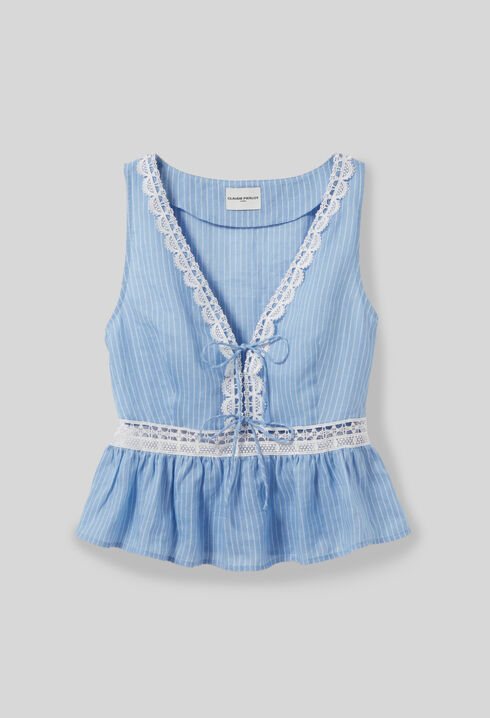 Striped Ruffle Top Lace Detailing