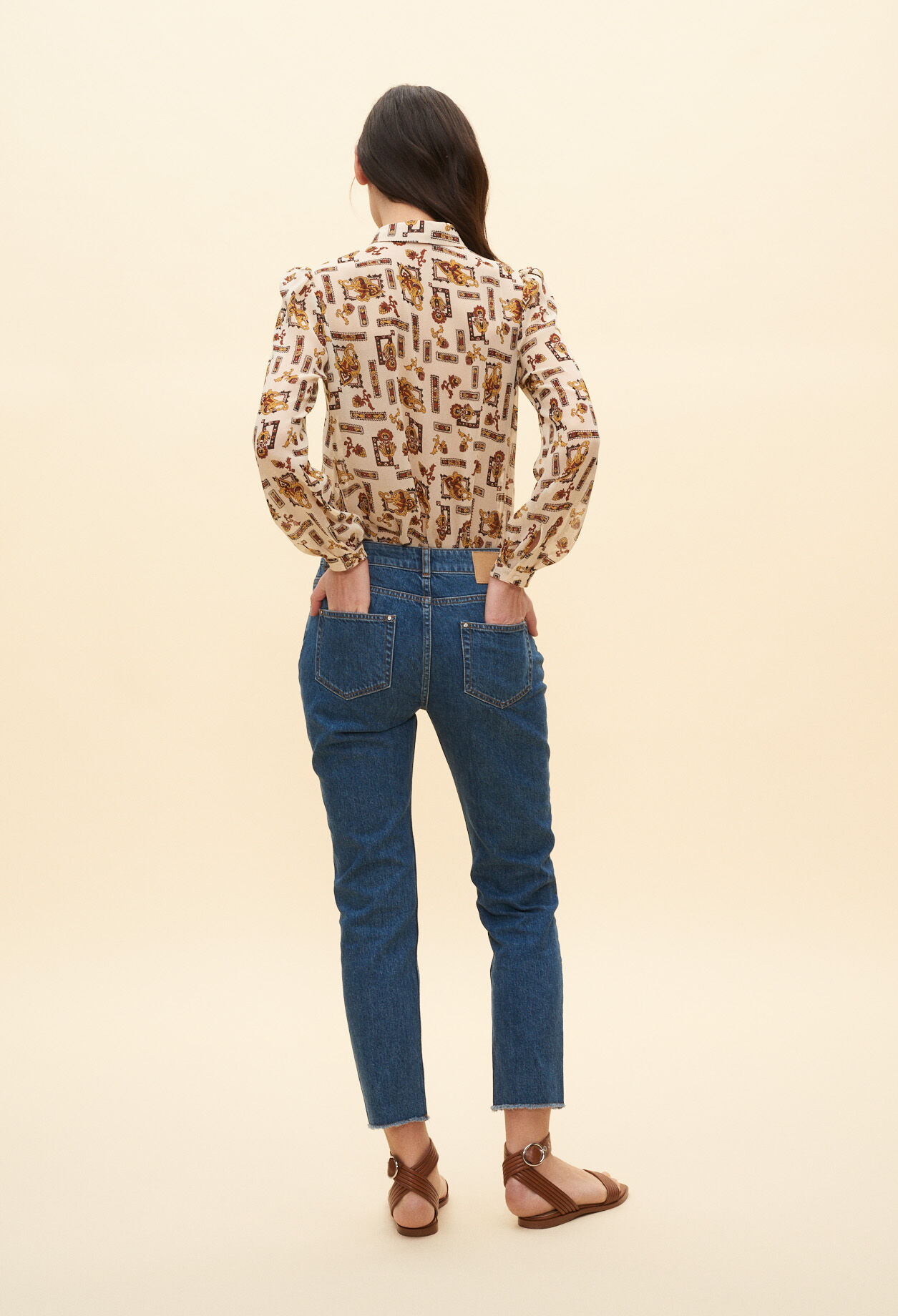 Patterned pussy bow blouse