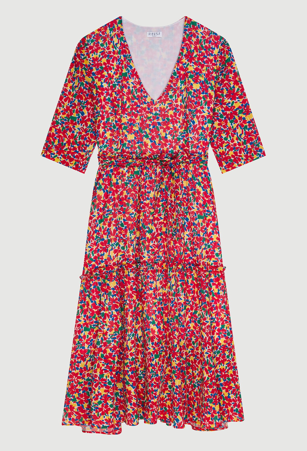 Flowery dress with gathered fabric