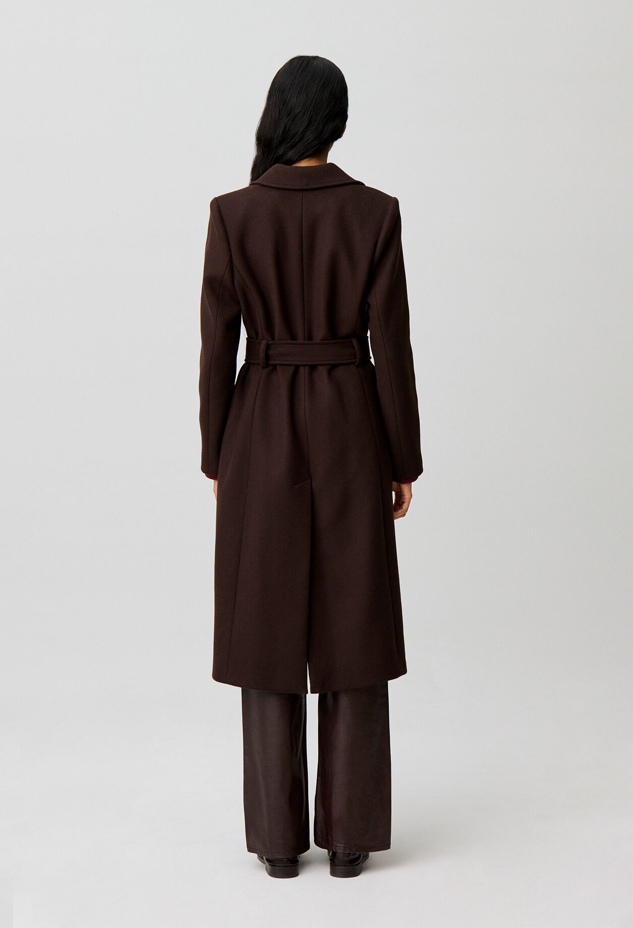 Long belted wool coat