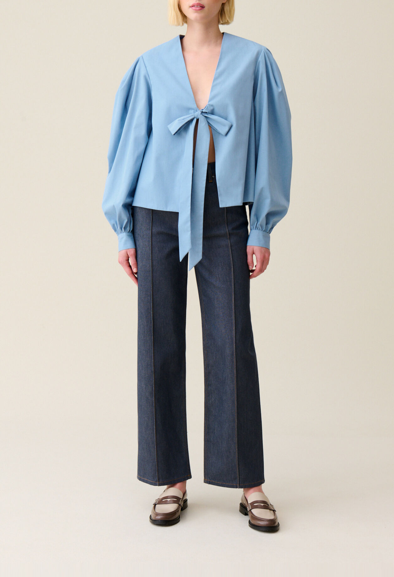 Tie-Front V-Neck Blouse