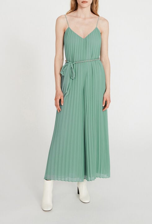 Pleated jumpsuit with straps