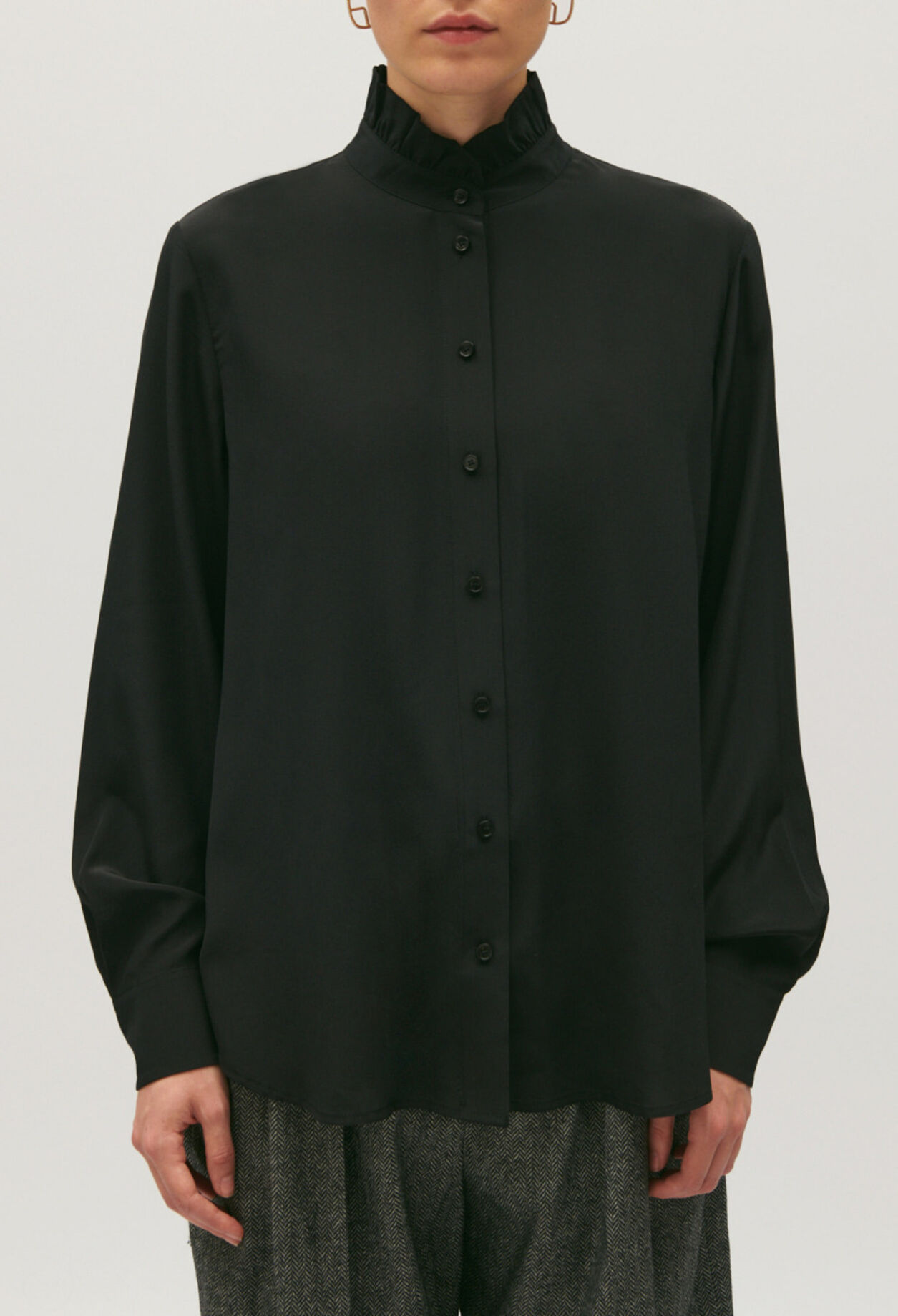 Black silk shirt with Victorian collar 