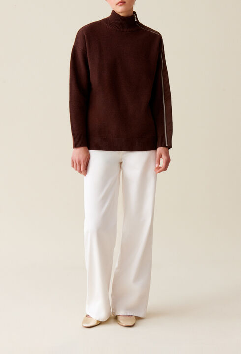 Brown zip-up high neck jumper