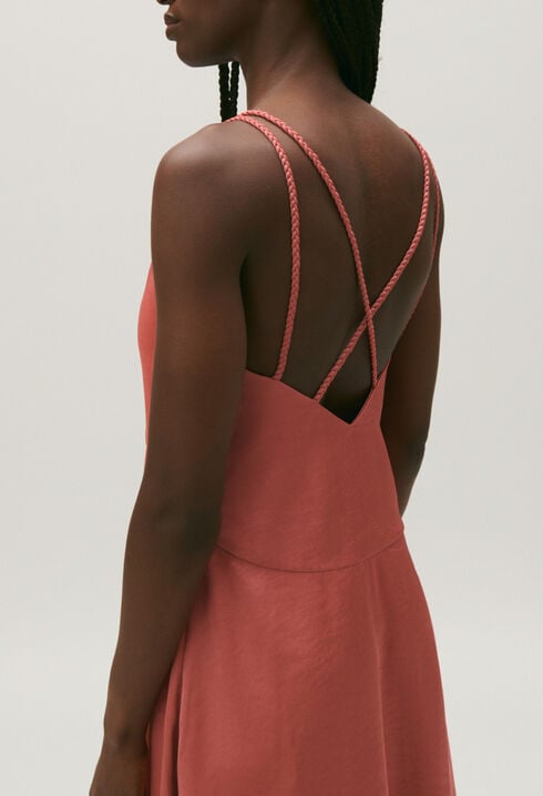 Terracotta satin midi dress