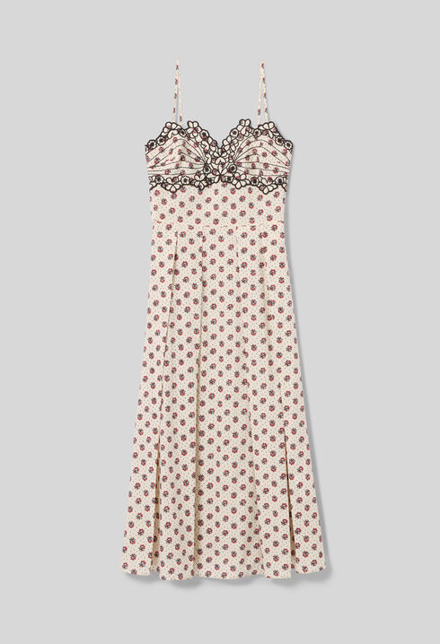 Embroidered printed cotton dress
