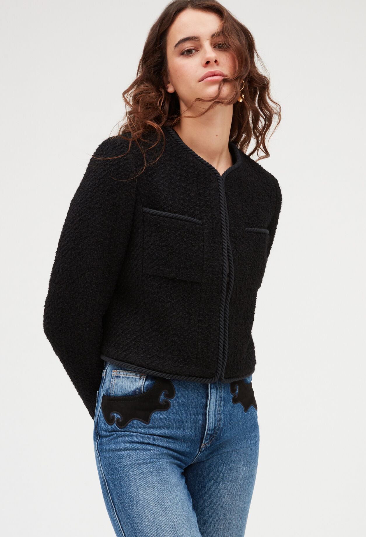 Short black tweed jacket