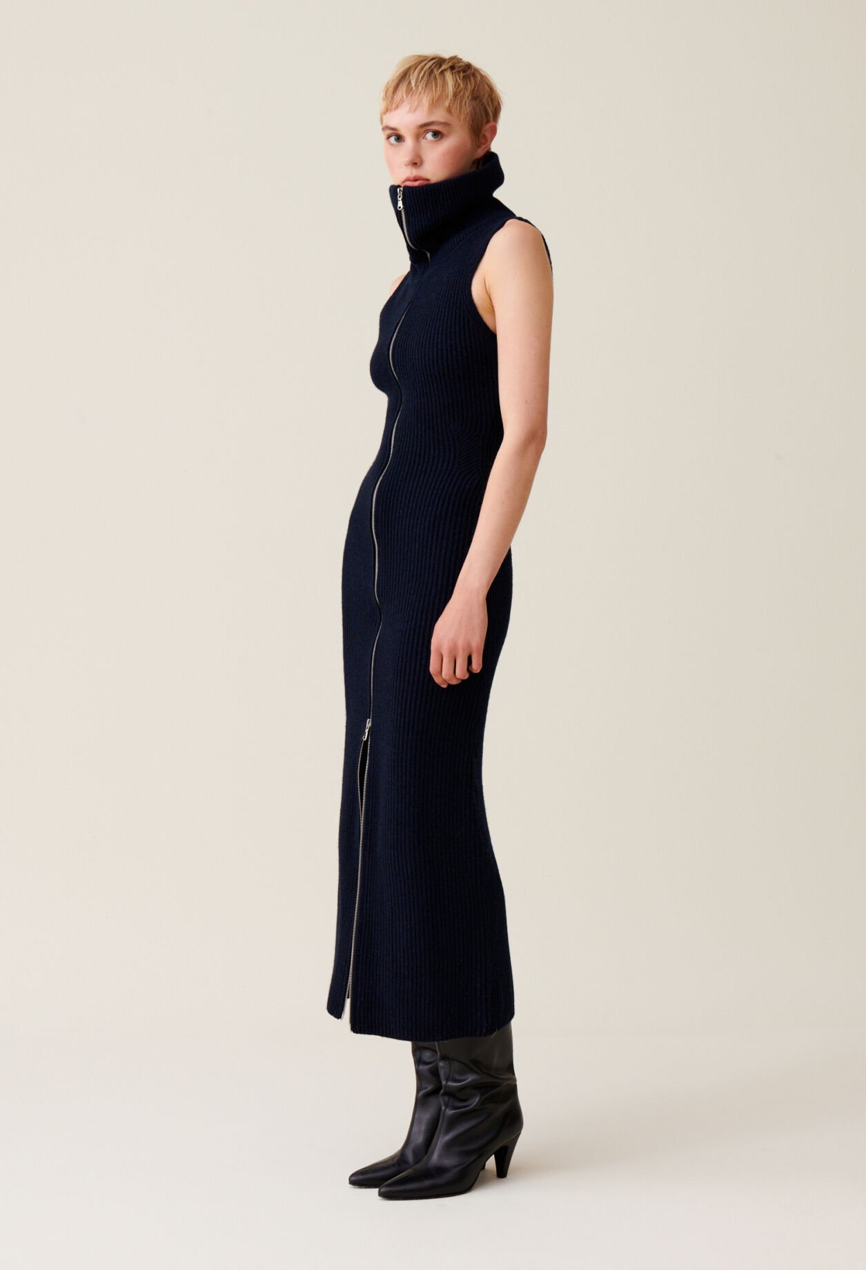 High Neck Zip Knit Dress