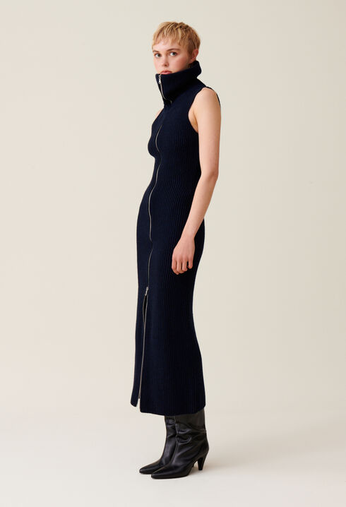 High Neck Zip Knit Dress