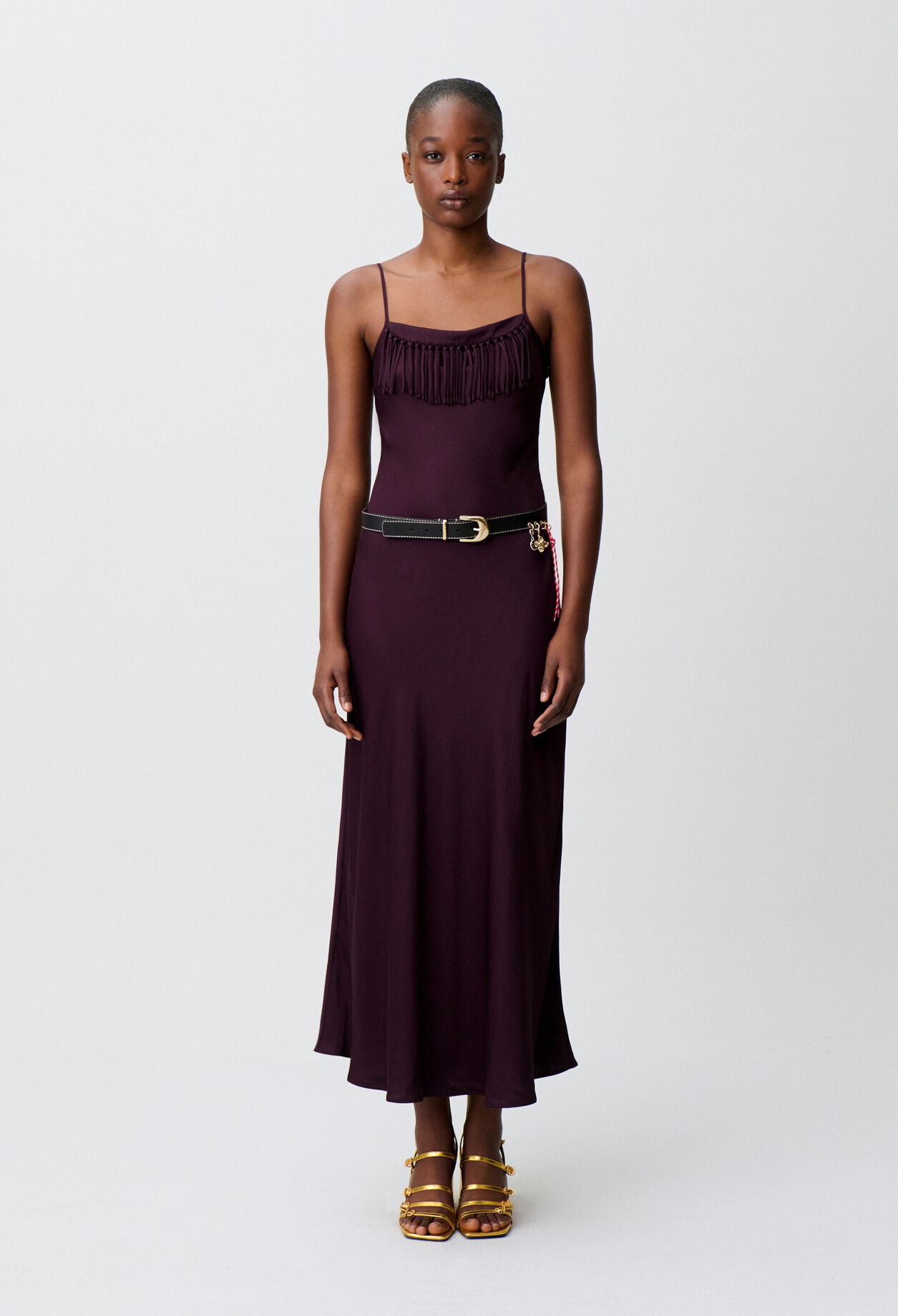 Flowy fringed satin dress