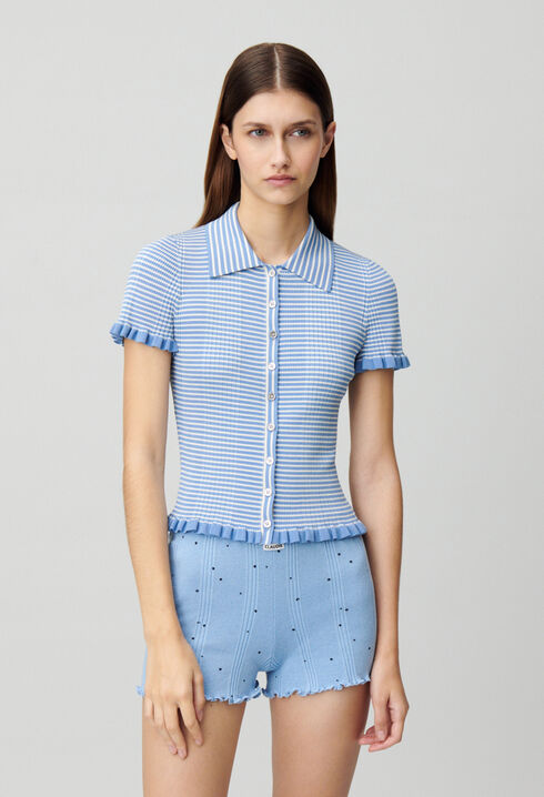 Buttoned striped polo top