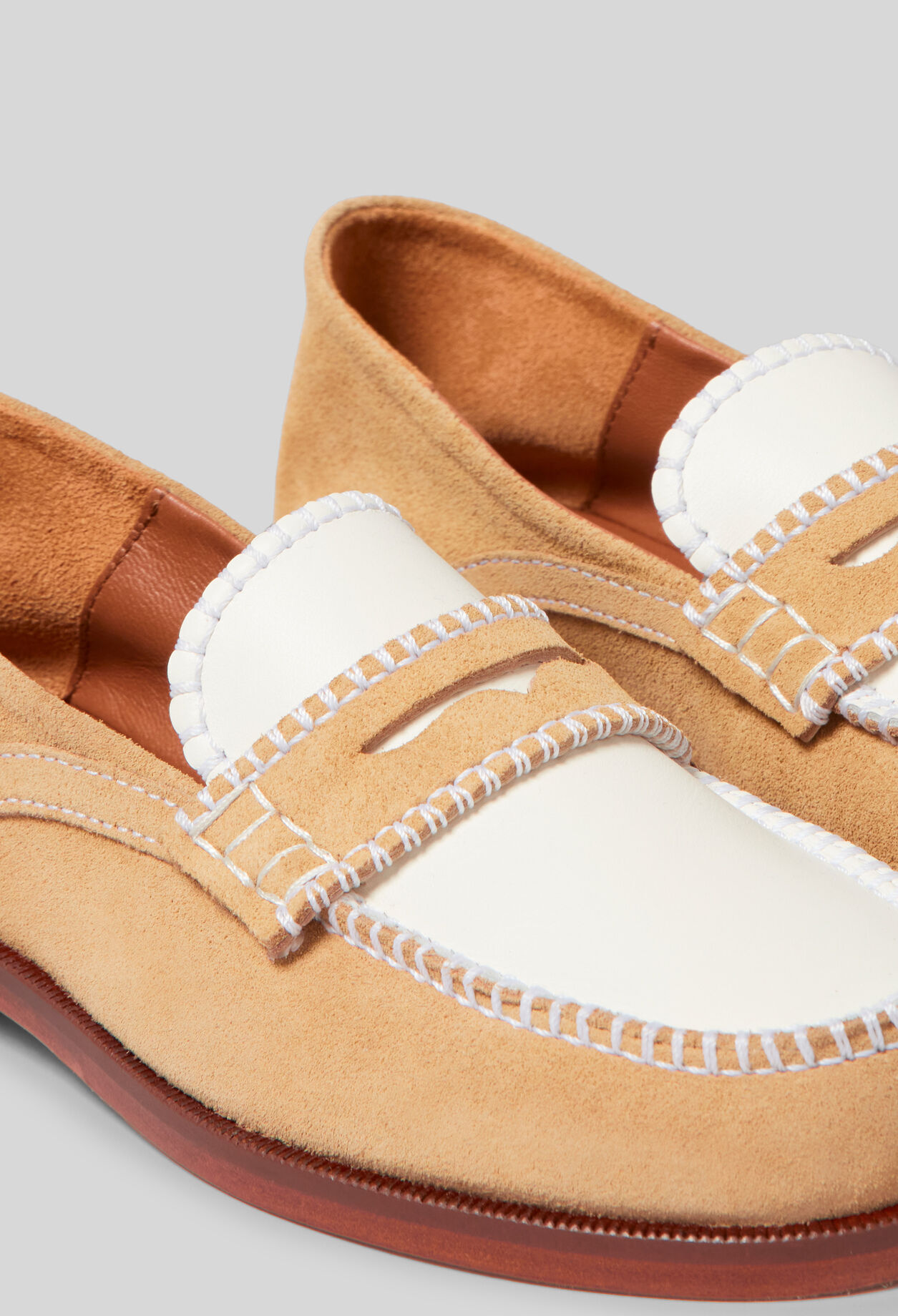 Suede ballet flats, stitch detail