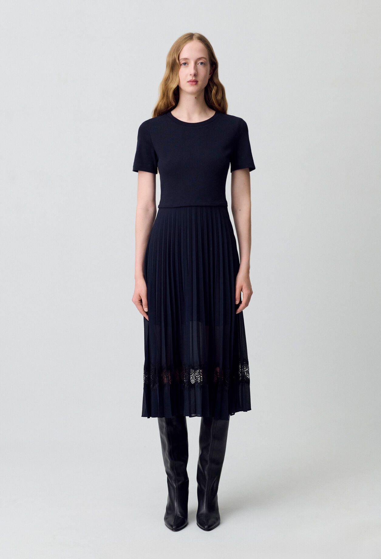 Black and navy bi-material dress 