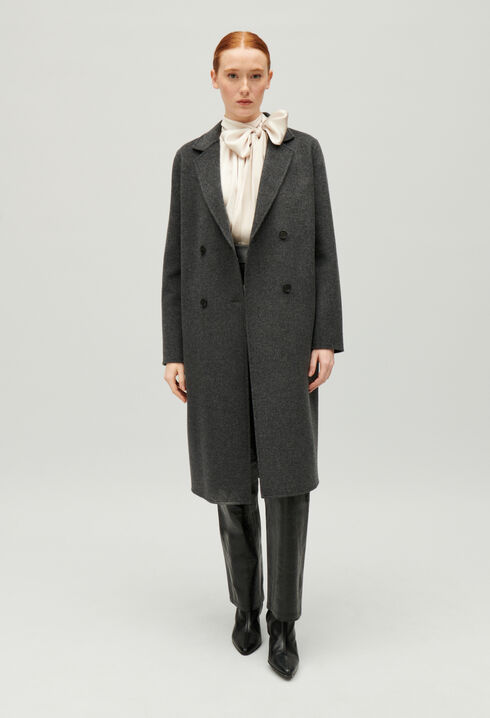 Flecked grey double-sided wool coat