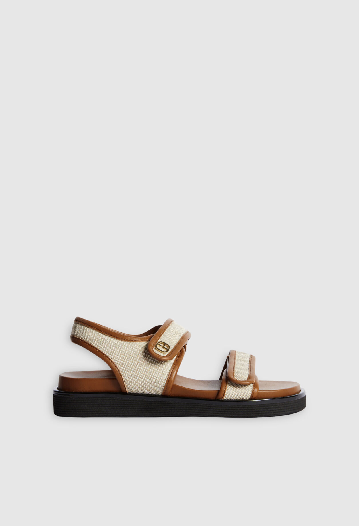 Beige leather and canvas sandals