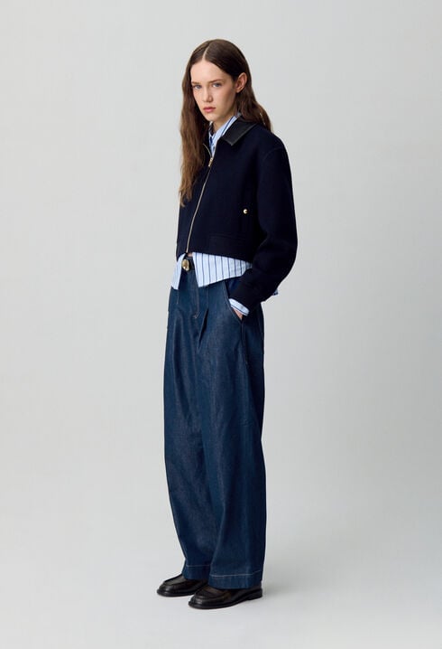 Raw denim straight-cut jeans
