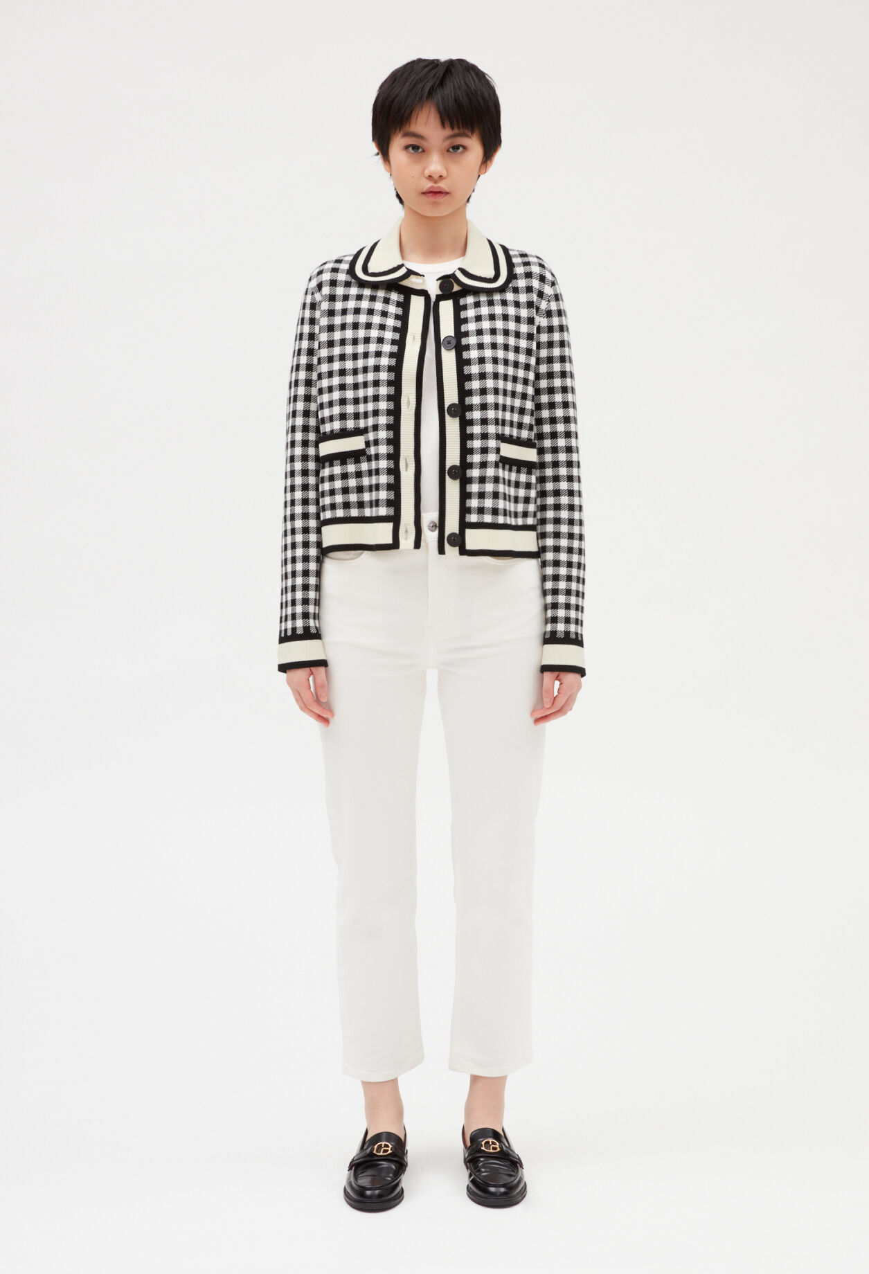 Black and white checked cardigan