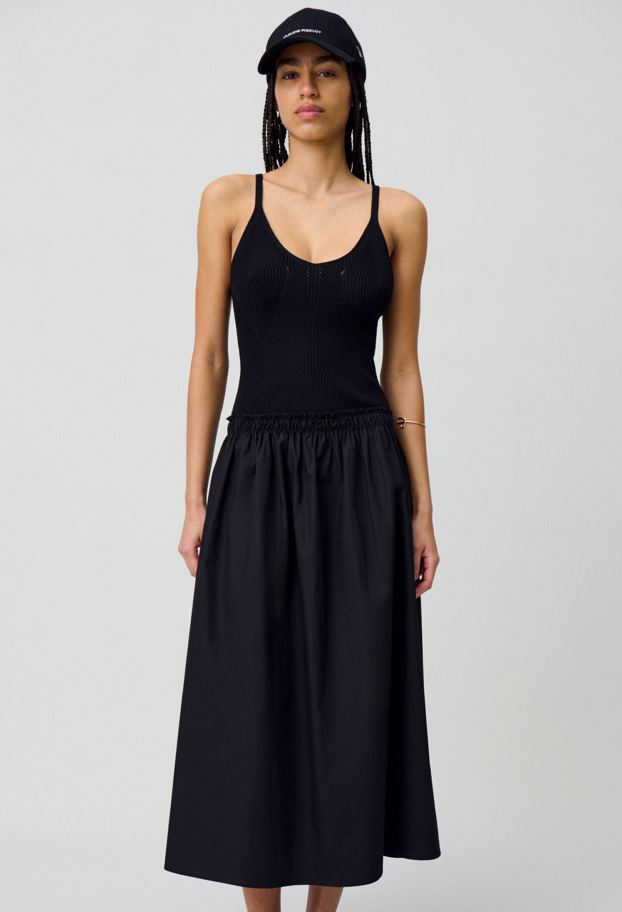 Midi dress with knit bodice
