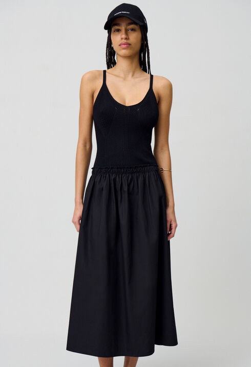 Midi dress with crochet bodice