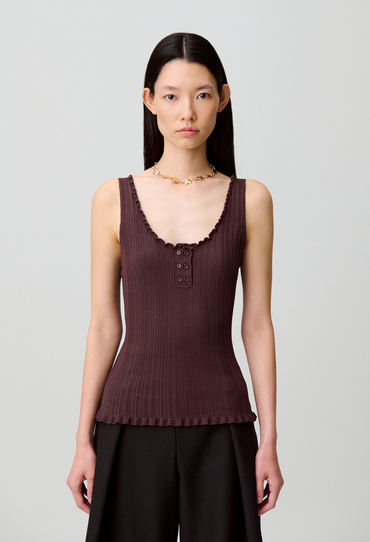 Ruffle pointelle knit tank
