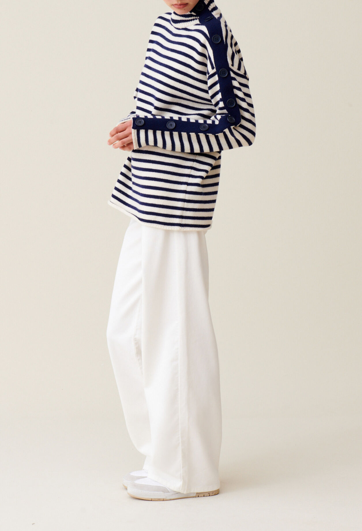 High-neck striped jumper