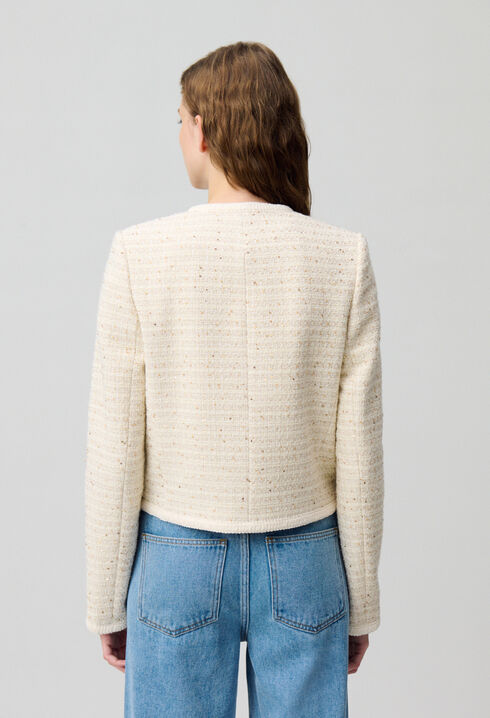 Buttoned short tweed jacket