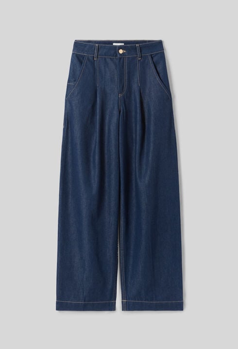 Raw denim straight-cut jeans