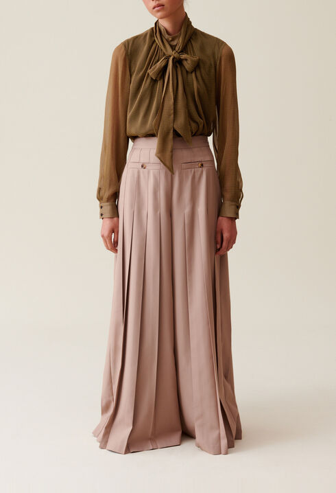 Fluid Check Tie-Neck Blouse